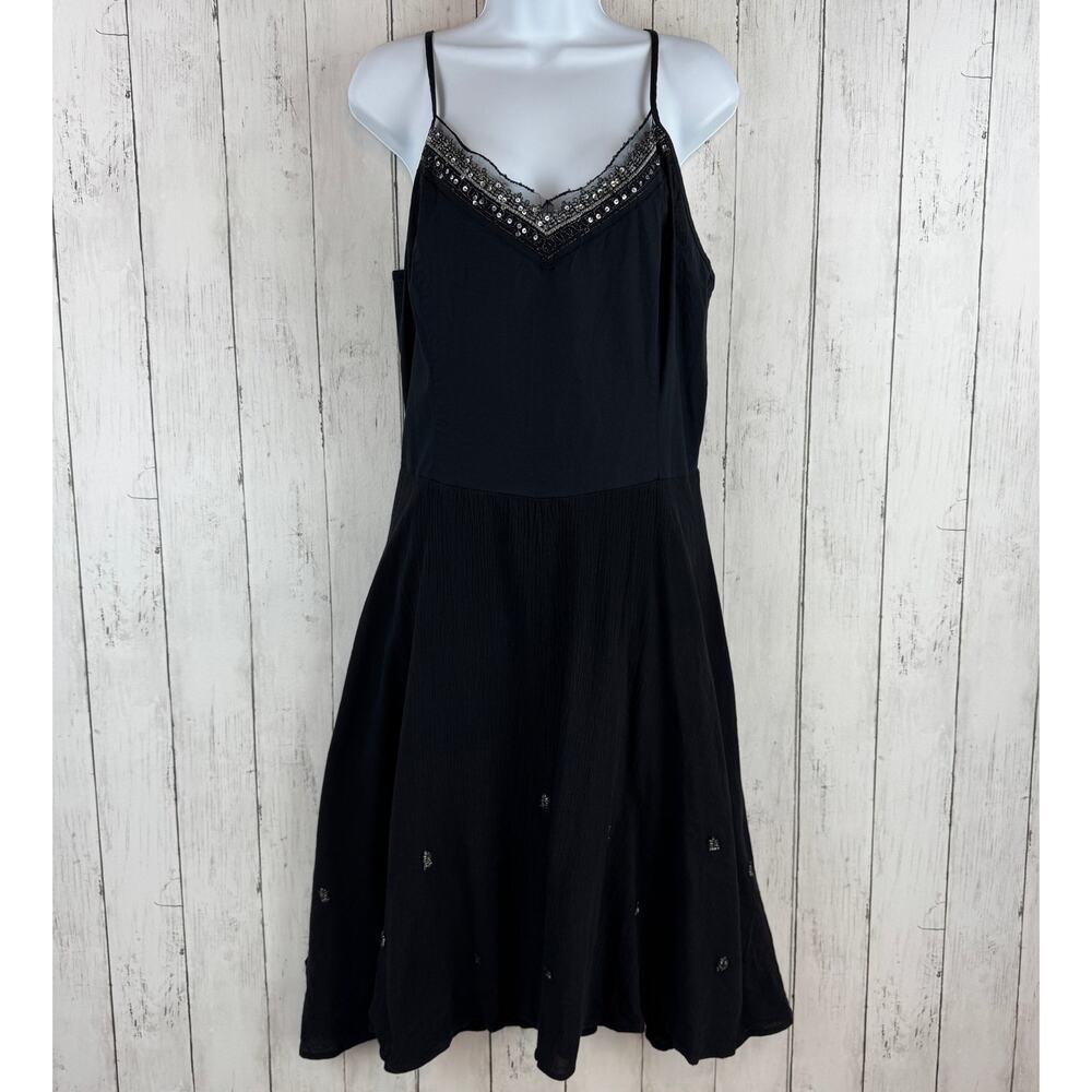 VTG 90's Morbid Threads Black Sequin Lace Embroidered Little Black Dress Size XL